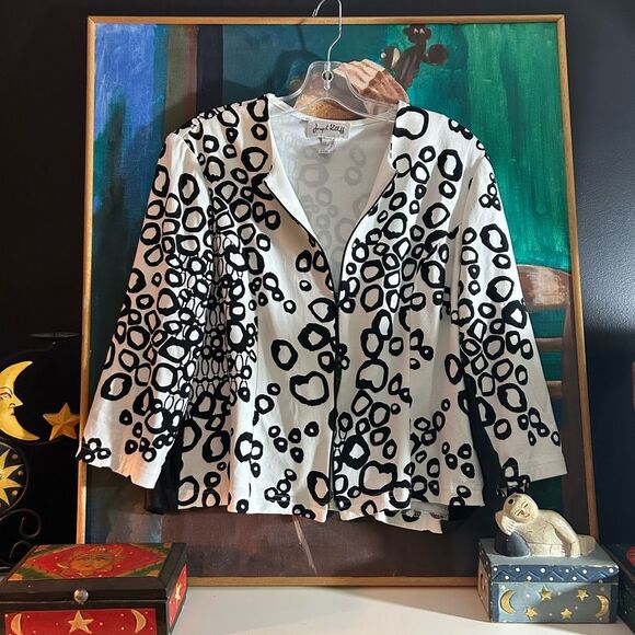 Joseph Ribkoff Black and White Circle Pattern Cardigan 14 - Picture 14 of 16